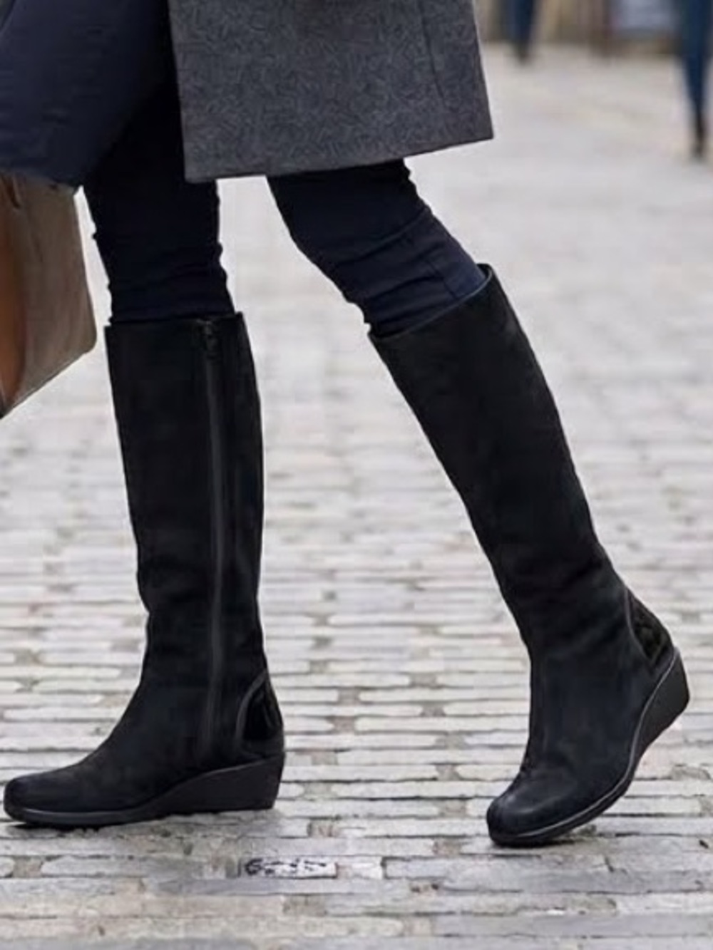 La Canadienne Classic Black Suede High Wedge Boots